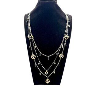 Chico's Multi Strand Silver Tone Necklace With Decorative Beads